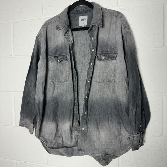 aerie Tops - Aerie Womens Grey Ombre Denim Button Down Shirt Oversized Long Sleeve Medium